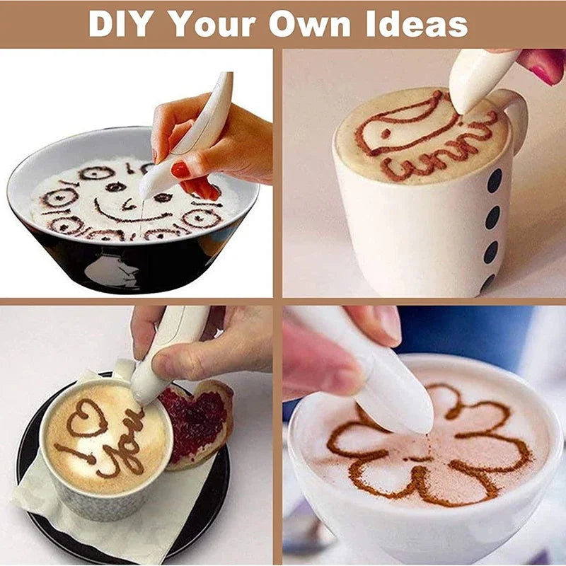 Electrical Latte Art Pen for Coffee Cake Creative Cake Decoration Coffee Carving Pen Baking Tools Stencils Cafeteria Accesorios