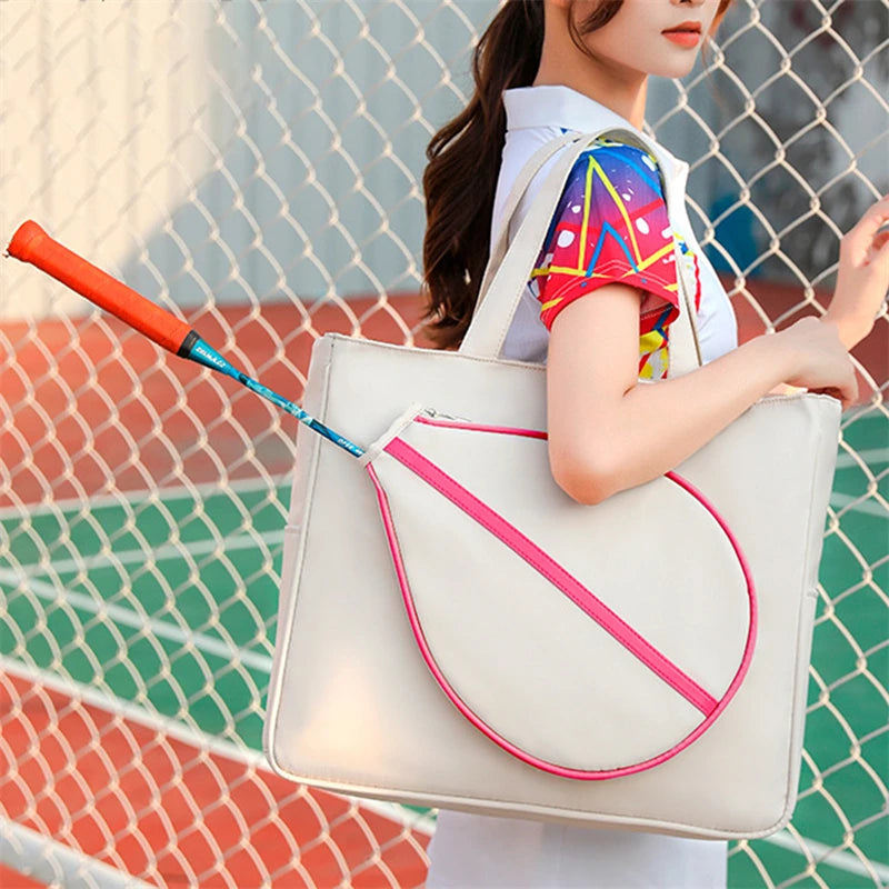 Pink/White Color Tennis Badminton Racquet Shoulder Bag For Women Large Sport Waterproof Tote Handbag For Tennis Racket Gym Bag
