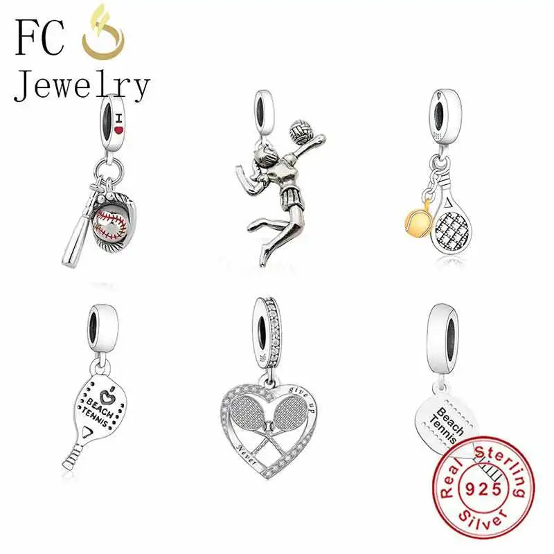 FC Jewelry Fit Original Brand Charm Bracelet 925 Sterling Silver Love Beach Tennis Racket Bead For Making Women Berloque 2022