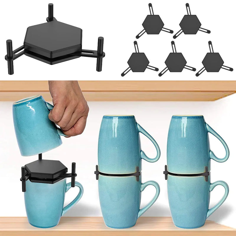 6Pcs Coffee Mug Holder Adjustable Drinkware Stacker Organizer Stackable Coffee Cup Organizer Kitchen Cup Storage Organizer for C